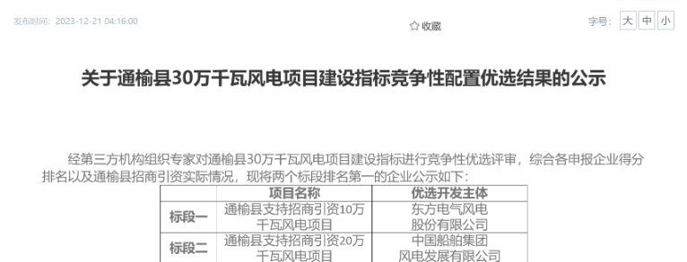中船風(fēng)電、東方風(fēng)電獲風(fēng)電項(xiàng)目競配指標(biāo)